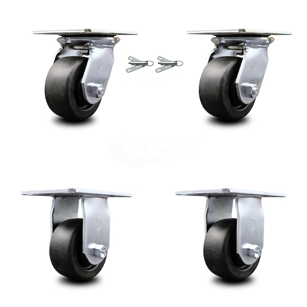 4 Inch Polyolefin Caster Set with Ball Bearing 2 Swivel Lock and 2 Rigid SCC